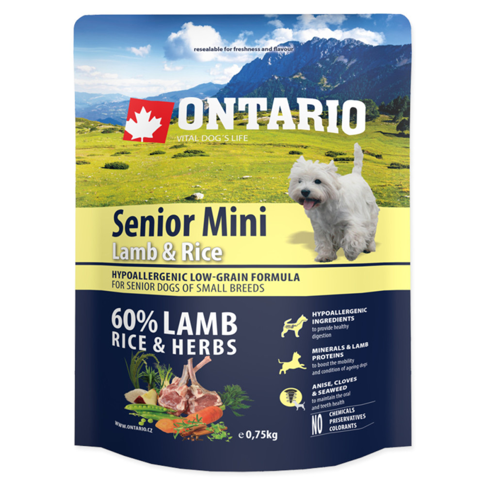 ONTARIO SENIOR MINI LAMB & RICE 750G. ONTARIO SENIOR MINI LAMB & RICE 750G.