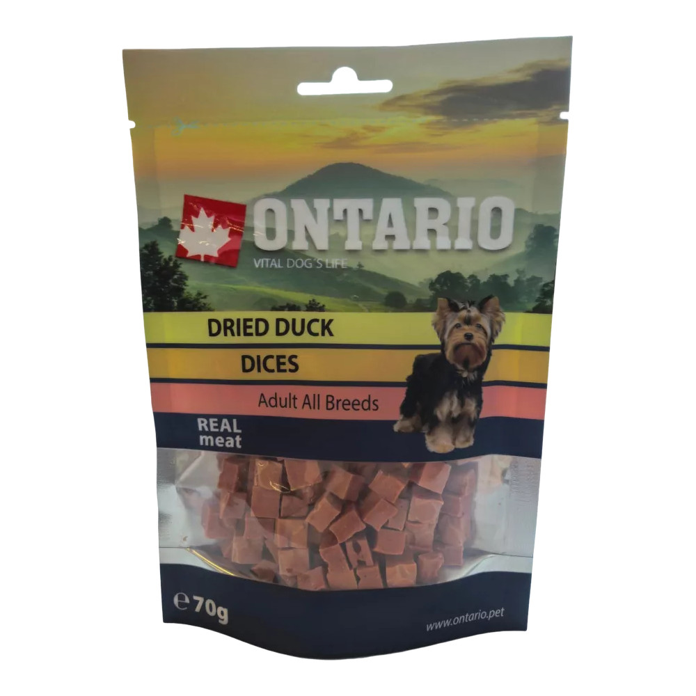 ONTARIO MINI KWADRACIKI Z MIĘSA KACZKI DLA PSA 70G.
