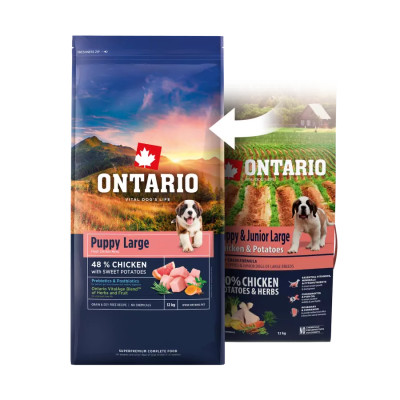 ONTARIO PUPPY & JUNIOR LARGE CHICKEN 12KG.