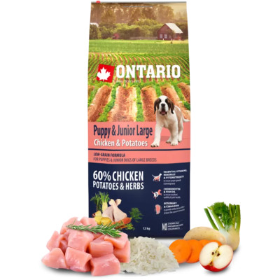ONTARIO PUPPY & JUNIOR LARGE CHICKEN 12KG.