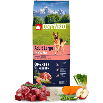 ONTARIO ADULT LARGE BEEF & RICE 12KG
