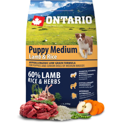 ONTARIO PUPPY MEDIUM LAMB & RICE 2.25KG