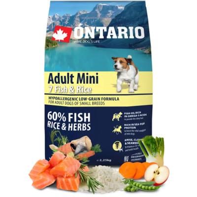 ONTARIO ADULT MINI FISH & RICE 2.25KG.