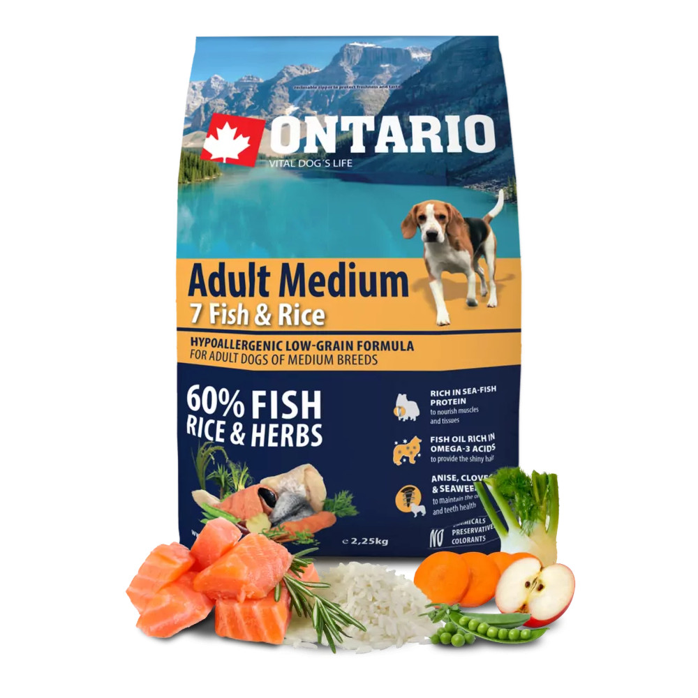 ONTARIO ADULT MEDIUM FISH & RICE 2.25KG.