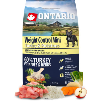 ONTARIO ADULT MINI WEIGHT CONTROL TURKEY 2.25KG.
