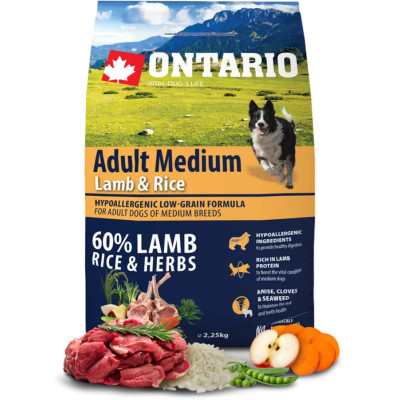 ONTARIO ADULT MEDIUM LAMB & RICE 2.25KG.