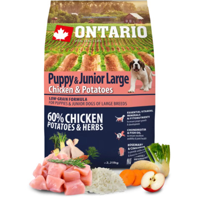 ONTARIO PUPPY & JUNIOR LARGE CHICKEN 2.25KG.