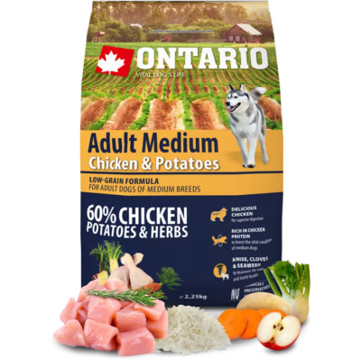 ONTARIO ADULT MEDIUM CHICKEN HERBS 2.25KG.