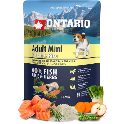 ONTARIO ADULT MINI FISH & RICE 750G.