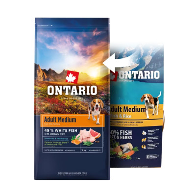 ONTARIO ADULT MEDIUM FISH & RICE 750G.