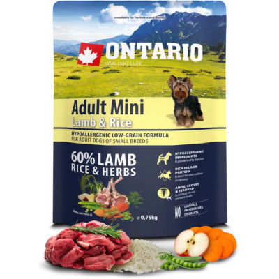 ONTARIO ADULT MINI LAMB & RICE 750G.