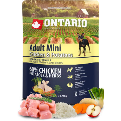 ONTARIO ADULT MINI CHICKEN HERBS 750G.