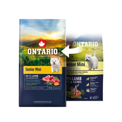 ONTARIO SENIOR MINI LAMB & RICE 750G.