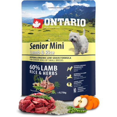 ONTARIO SENIOR MINI LAMB & RICE 750G.