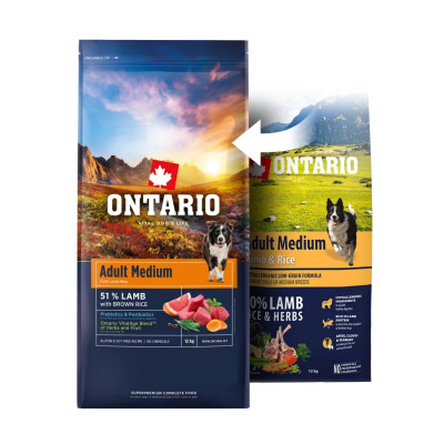 ONTARIO ADULT MEDIUM LAMB & RICE 750G.