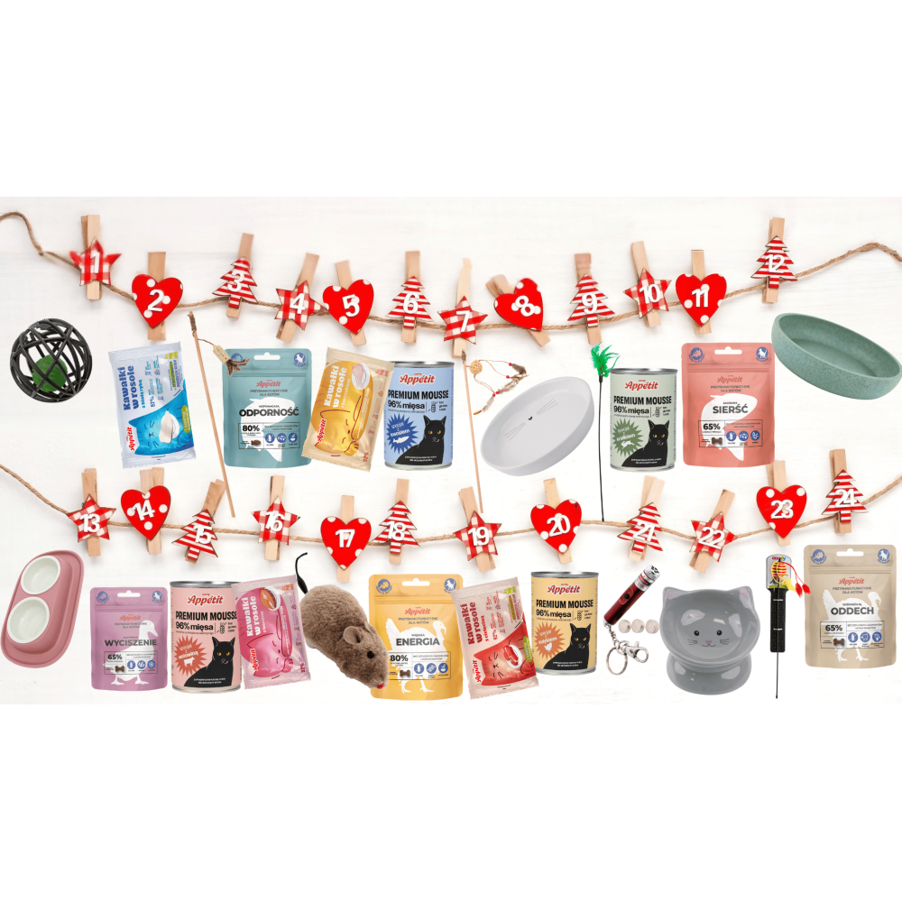 KALENDARZ ADWENTOWY DIY DLA KOTA - ŚWIĄTECZNY ZESTAW Z PRZYSMAKAMI I AKCESORIAMI 2