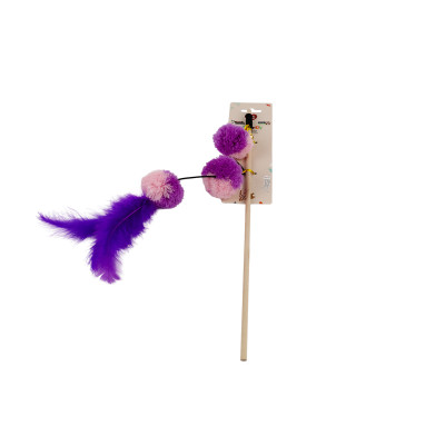 HAVE A PET ZABAWKA WILMA WĘDKA Z PIÓRKIEM I POMPONAMI 20CM