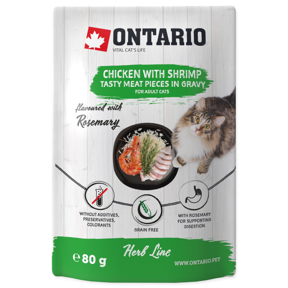 ONTARIO CAT HERB LINE KURCZAK, KREWETKI, RYŻ, ROZMARYN 80G