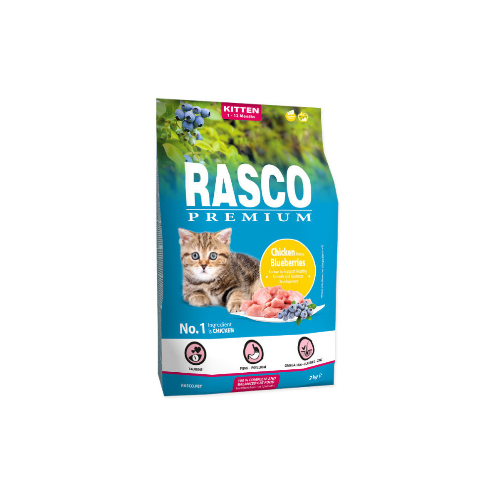 RASCO PREMIUM KITTEN KURCZAK Z BORÓWKAMI 2KG
