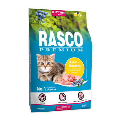RASCO PREMIUM KITTEN KURCZAK Z BORÓWKAMI 2KG