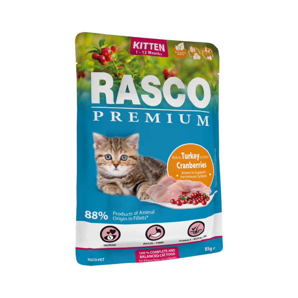 RASCO PREMIUM KITTEN INDYK Z ŻURAWINĄ 85G