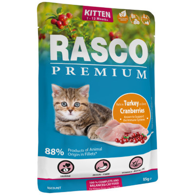 RASCO PREMIUM KITTEN INDYK Z ŻURAWINĄ 85G