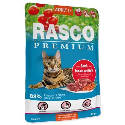 RASCO PREMIUM CAT WOŁOWINA Z ZIOŁAMI W SOSIE 85G