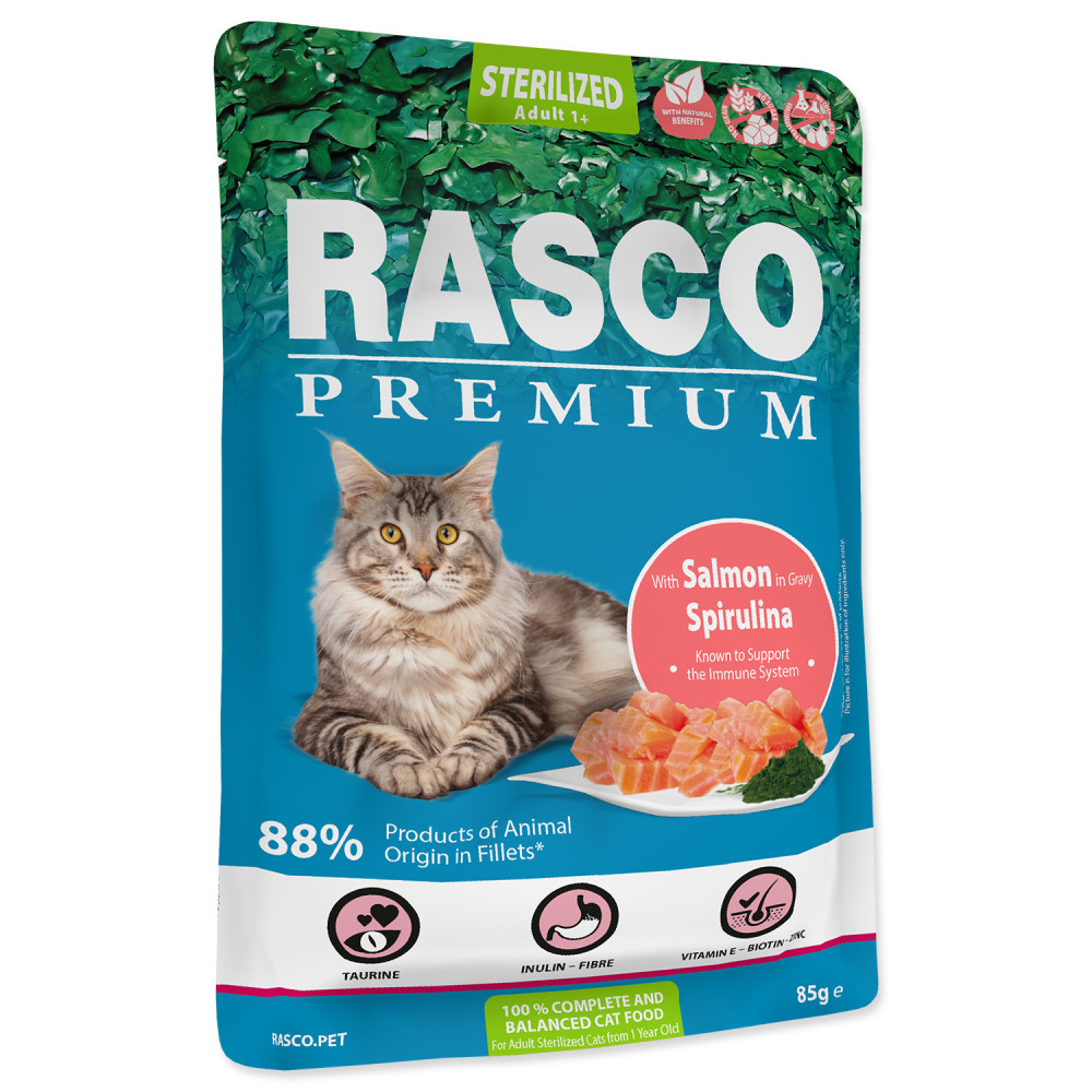RASCO PREMIUM CAT STERILISED ŁOSOŚ I SPIRULINA W SOSIE 85G