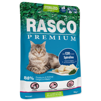 RASCO PREMIUM CAT STERILISED DORSZ I SPIRULINA W SOSIE 85G