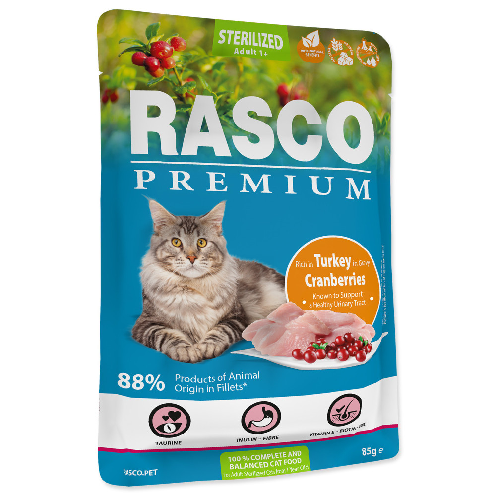 RASCO PREMIUM CAT STERILISED INDYK Z ŻURAWINĄ W SOSIE 85G