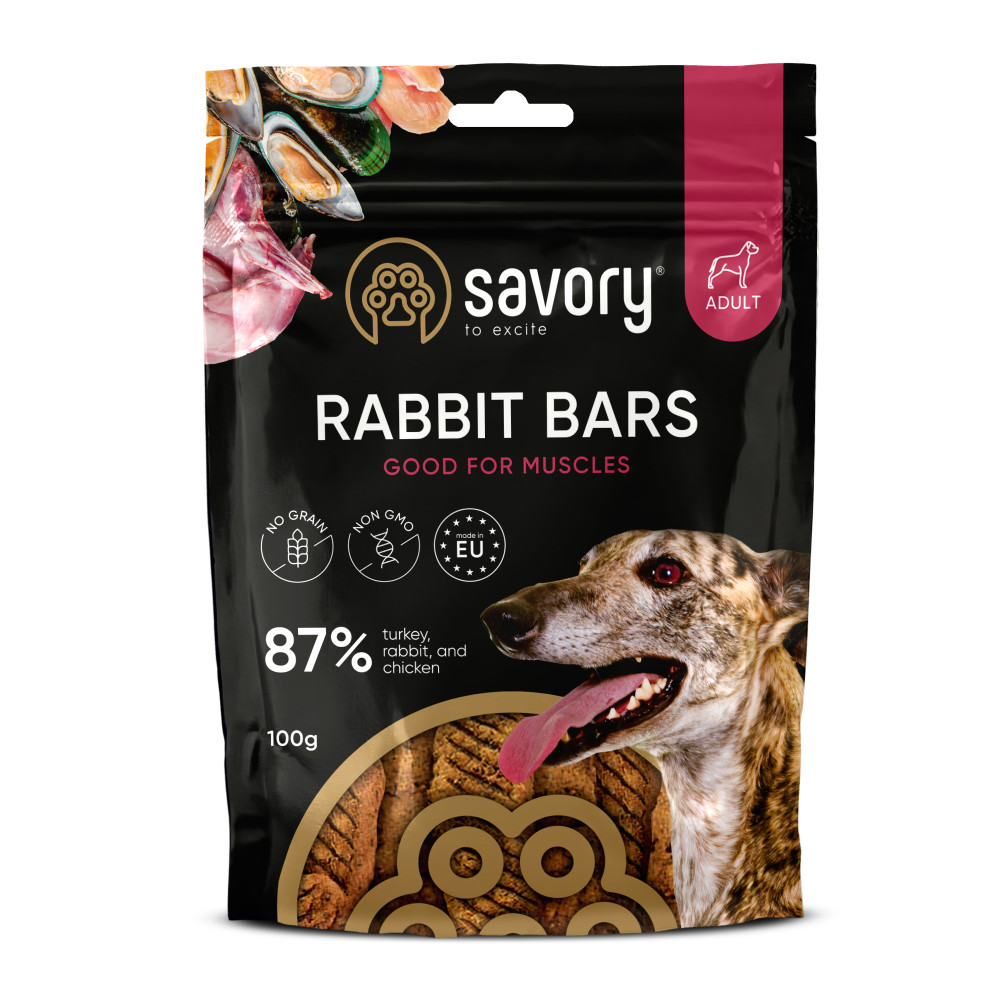 SAVORY JERKY ADULT DOG RABBIT BAR 100G