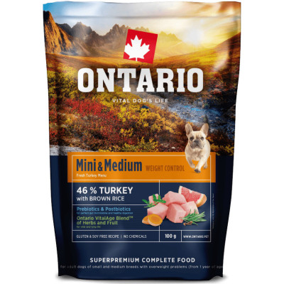 ONTARIO MINI & MEDIUM WEIGHT CONTROL TURKEY 100G