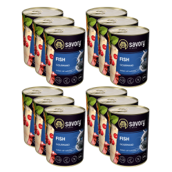 SAVORY KARMA MOKRA PASZTET Z RYBĄ DLA WYBREDNYCH KOTÓW 12x400 G