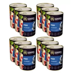 SAVORY KARMA MOKRA PASZTET Z RYBĄ DLA WYBREDNYCH KOTÓW 12x400 G