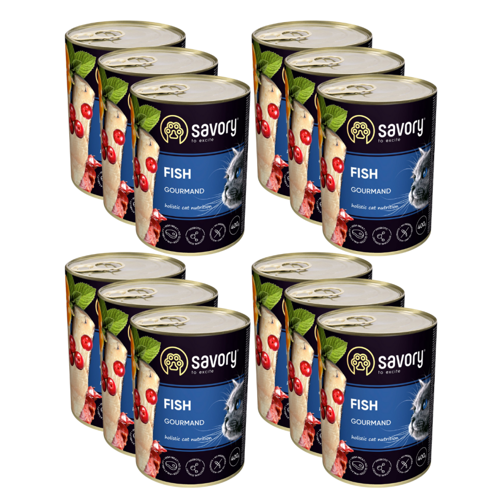 SAVORY KARMA MOKRA PASZTET Z RYBĄ DLA WYBREDNYCH KOTÓW 12x400 G