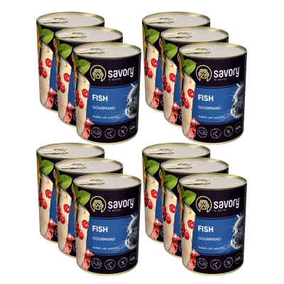SAVORY KARMA MOKRA PASZTET Z RYBĄ DLA WYBREDNYCH KOTÓW 12x400 G